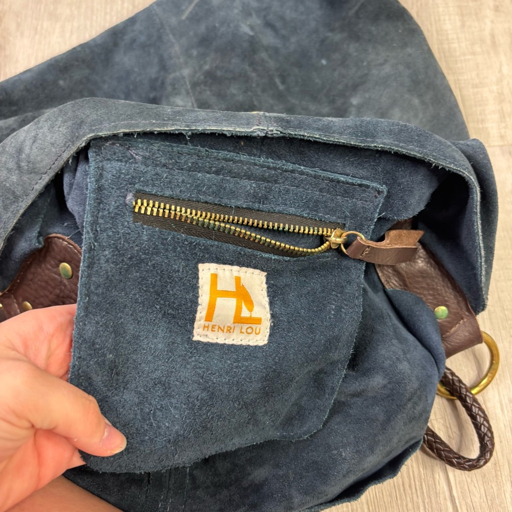Henri Lou Suede Hobo Bag Navy - Picture 7 of 7